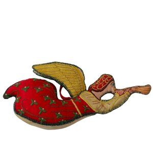 Vintage Embroidered Angel Christmas Ornament Padded Satin Red Ref C